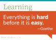 Learning Quote by Goethe in a graphic balloon speech bubble that says "Everything is hard before it is easy."